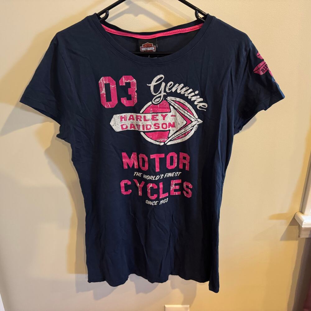 Harley Davidson Women’s Harley Haven VA T Shirt Size XL NWT Blue and Pink